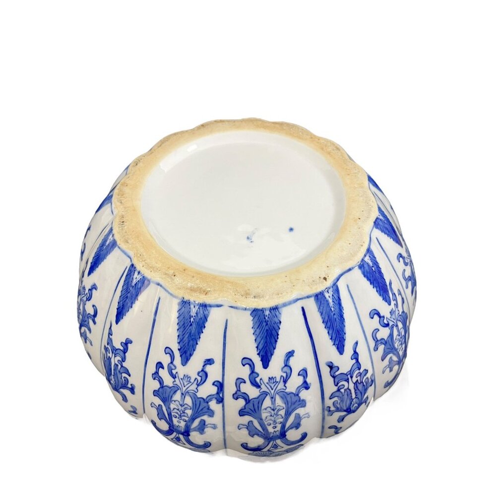 Blue & White Floral Ceramic Vase With Intricate Detailing Decorative Home Accent - Picture 7 of 12